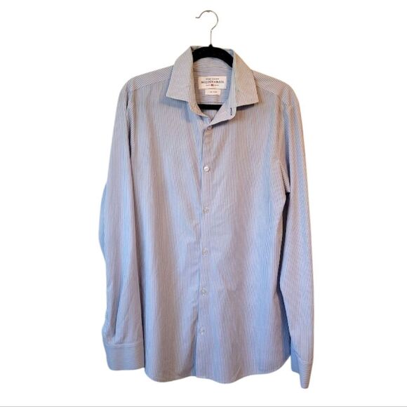 Mizzen + Main Light Blue Striped Leeward Performance Dress Shirt Size Large - Picture 1 of 7